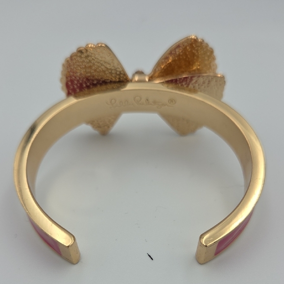 Lily Pulitzer Gold Bow Cuff Bracelet with Pink Enamel - Picture 3 of 5